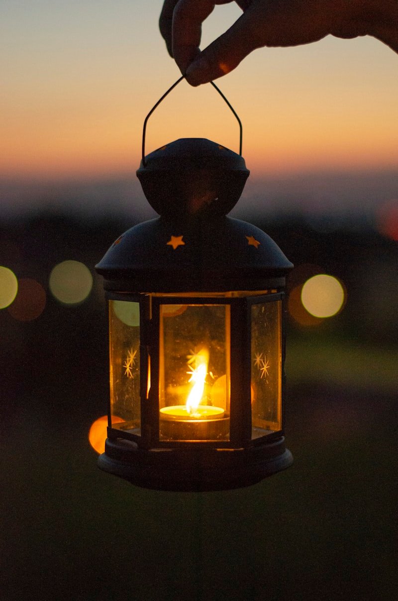 A glowing lantern at night